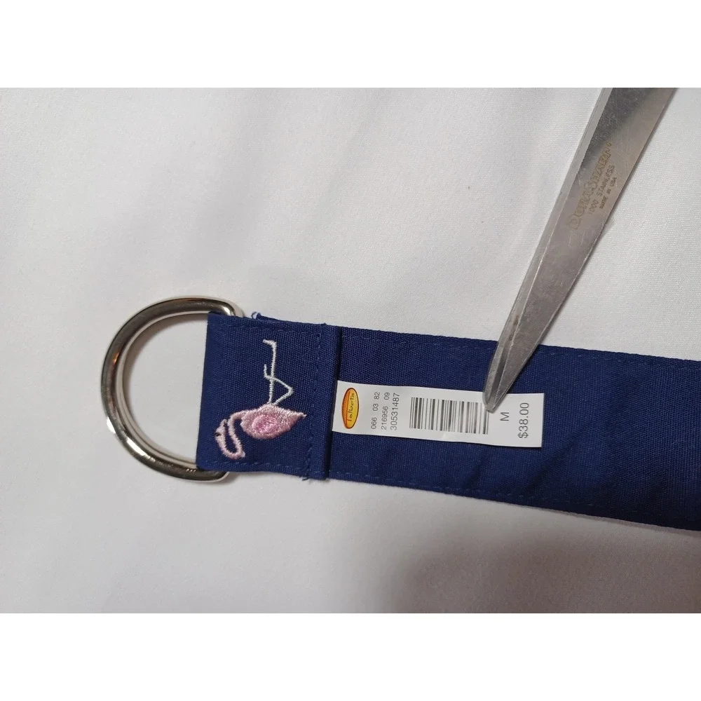Flamingo Belt‎ Mens Medium Navy Blue D Ring Embroidered Web Preppy Casual